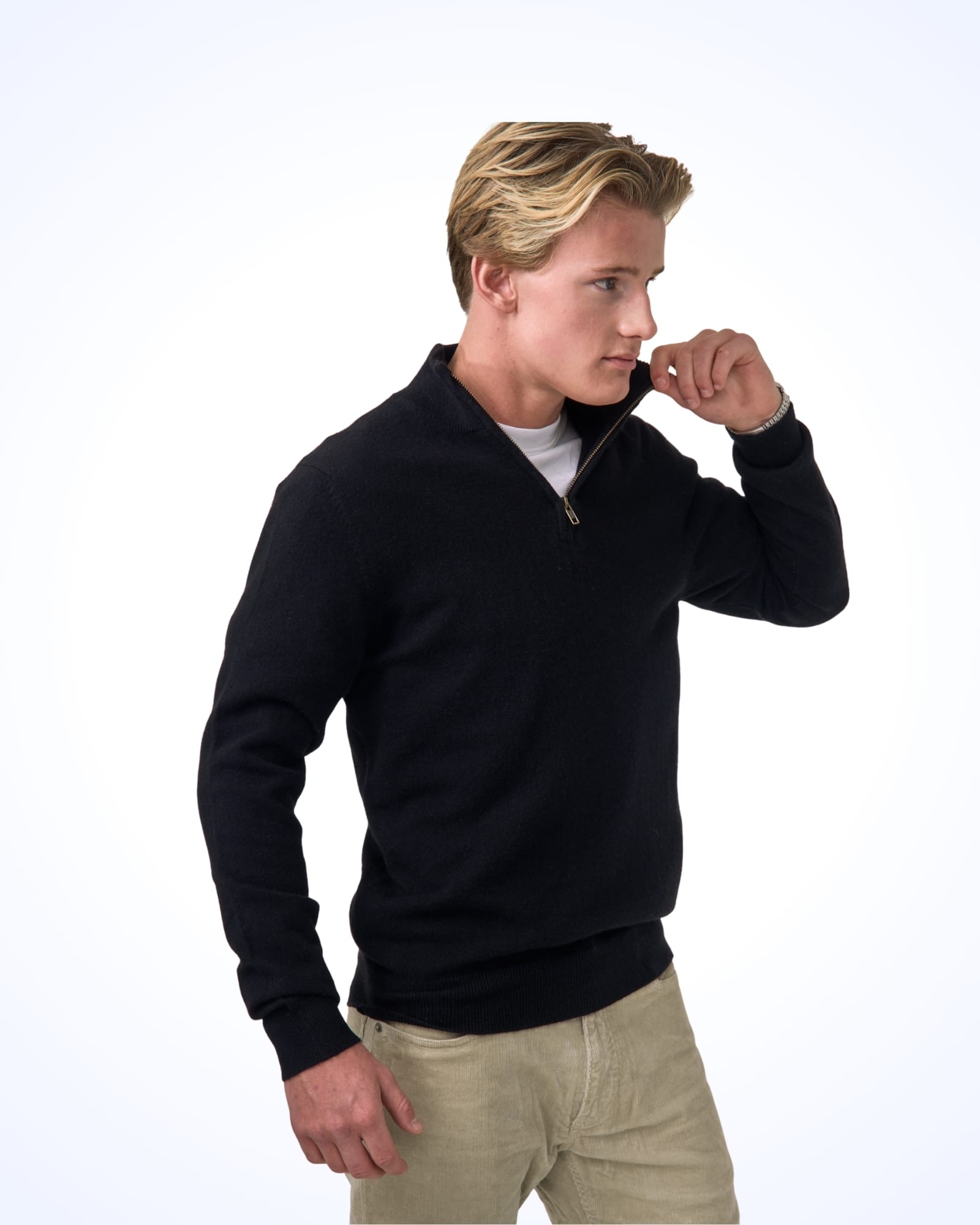 cashmere black zip sweater in norway - vinterlyn pure cashmere